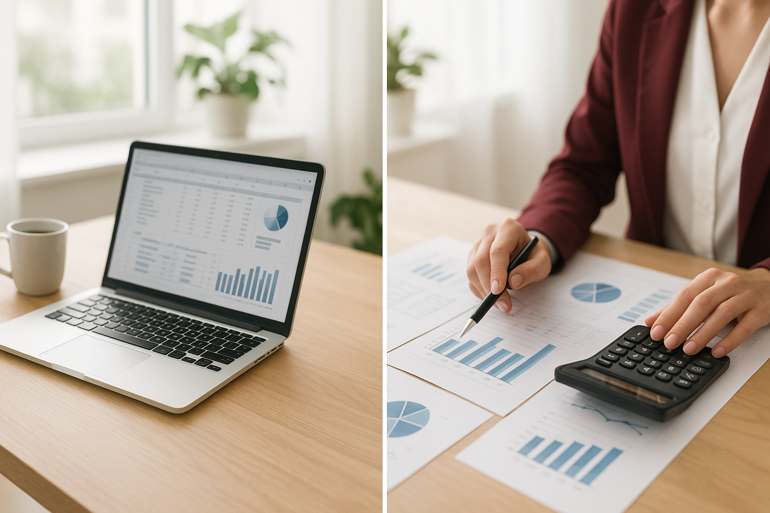 Clean professional workspace split-screen image