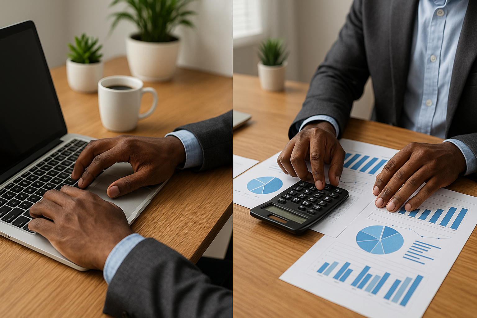 Professional workspace with Black professional's hands